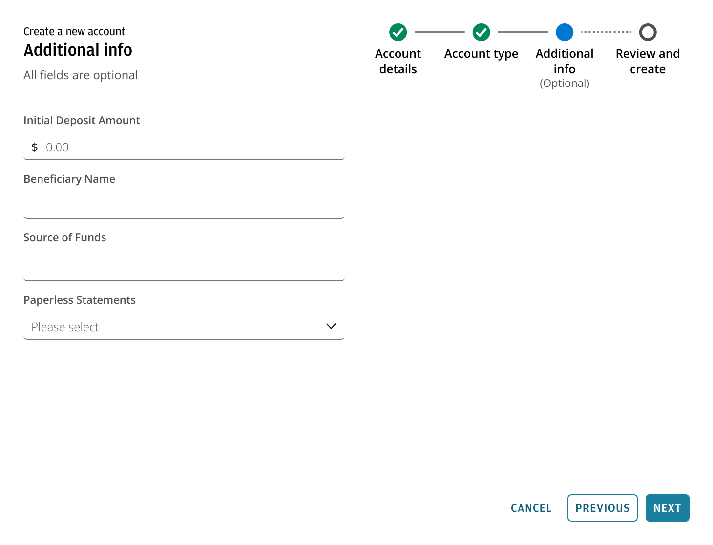 Wizard step with header description indicating all fields are optional